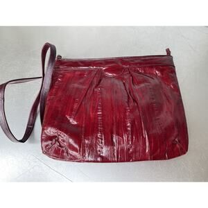 Vintage Eel Skin Shoulder Red Leather Purse Shoulder Satchel Bag Small